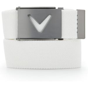 imageCallaway Mens VLogo Web Golf Belt Durable Textured Stretch Material Metal Tip ampamp Adjustable Buckle Solid ColorBright White