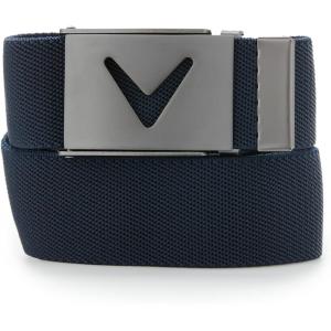 imageCallaway Mens VLogo Web Golf Belt Durable Textured Stretch Material Metal Tip ampamp Adjustable Buckle Solid ColorPeacoat