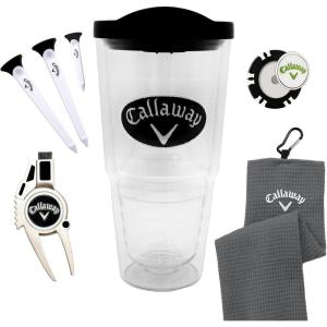 imageCallaway Golf 24oz Clear Patch Tumbler Gift Set  includes golf towel 24oz tumbler plastic golf tees a poker chip ball marker and a divot tool