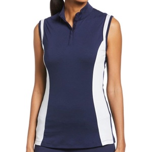 image:imageCallaway Womens Color Block Snap Front Sleeveless Golf Polo Shirt with Mesh Top DetailPeacoat